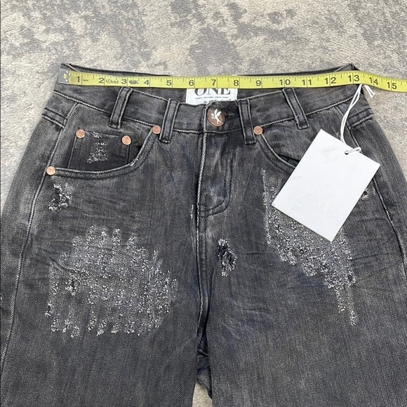 NWT One Teaspoon Tough Guys Jeans Basalt Black Distressed Wide Leg Sz 26 - Picture 7 of 10